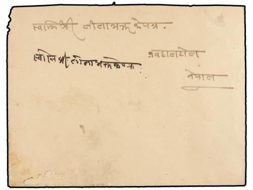 ✉ NEPAL. Mi. 21. (1910 CA.). Envelope franked with 2 pi. bro