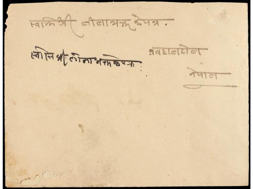 ✉ NEPAL. Mi. 21. (1910 CA.). Envelope franked with 2 pi. bro