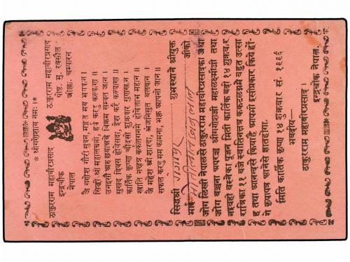 ✉ NEPAL. Mi. 46, 47. 1939. KATHMANDU to INDIA. Private postc
