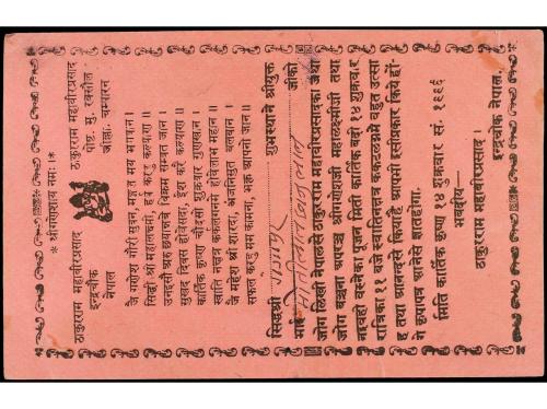 ✉ NEPAL. Mi. 46, 47. 1939. KATHMANDU to INDIA. Private postc