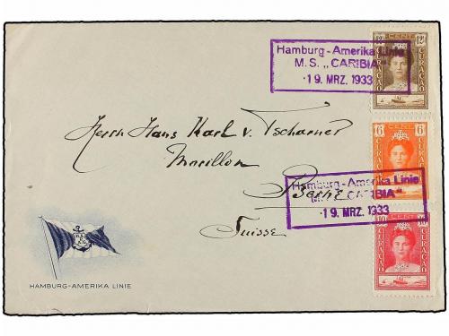 ✉ CURACAO. 1933. CURAÇAO a SUIZA. 6 cts., 10 cts. y 12 1/2 c