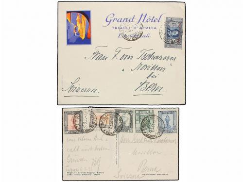 ✉ LIBIA. 1930-33. Tres cartas y una tarjeta, diversos franqu