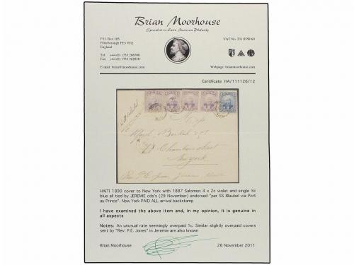 ✉ HAITI. Sc. 22 (4), 23. 1890. JEREMIE a NEW YORK. 2 cts. vi
