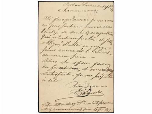 ✉ HAITI. Sc. 23. 1891. PORT AU PRINCE a BÉLGIA. Tarjeta Post