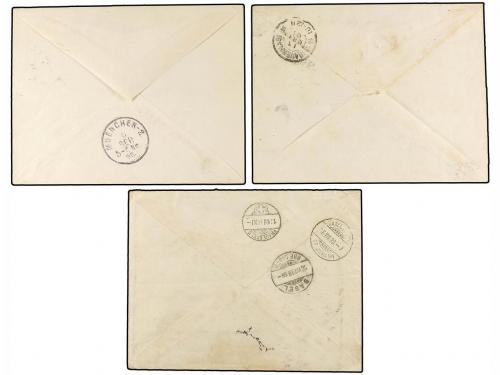 ✉ IRAN. 1897-98. Three postal stationary envelope of 12 ch. 