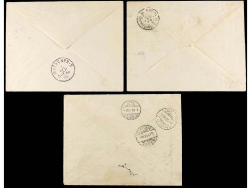 ✉ IRAN. 1897-98. Three postal stationary envelope of 12 ch. 