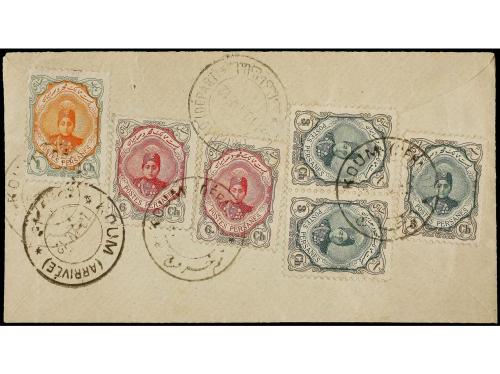 ✉ IRAN. Sc. 481, 483 (3), 486 (2). 1912. KOUM to SULTANABAD 