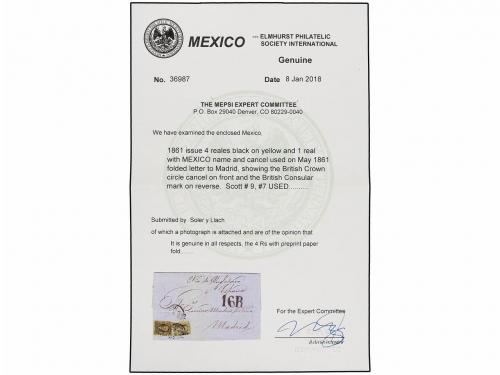 ✉ MEXICO. Sc. 7, 9. 1861. MÉXICO a MADRID. 1 real negro s. v
