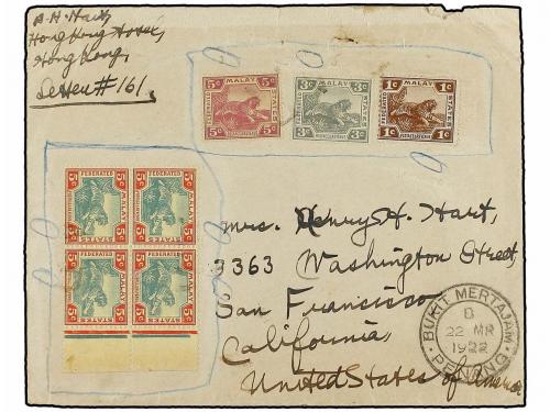 ✉ MALAYA. 1922. BUKIT MERTAJAM (Perak) to U.S.A. Envelope pr