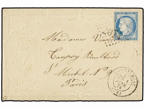 ✉ FRANCIA. Yv. 60. 1874. LONGJUMEAU a PARÍS. 25 cts. azul en