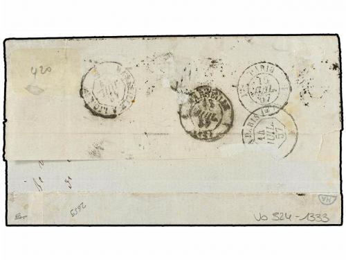 ✉ FRANCIA. Yv. 22, 23. 1857. Envuelta (falta parte del rever