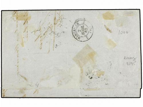 ✉ FRANCIA. 1863. Envuelta circulada a MARSEILLE 10 cts. y 40