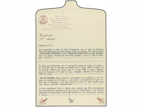 ✉ FILIPINAS. Ed. 55. 1880. MANILA a U.S.A. 8 cts. s. 100 mil