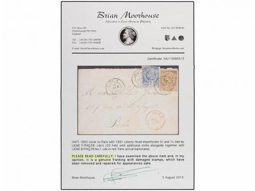 ✉ HAITI. Sc. 3, 5. 1883. Sobre circulado a PARÍS. 3 cents. c