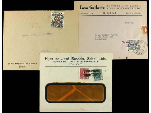 ✉ ESPAÑA. 1941-47. Cinco cartas con mat. FRANQUEO RECLAMADO 