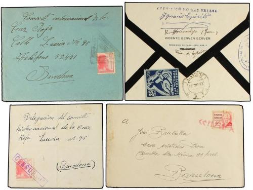 ✉ ESPAÑA. 1941-47. Cinco cartas con mat. FRANQUEO RECLAMADO 