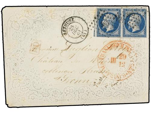 ✉ FRANCIA. Yv. 14 (2). 1861. BETHUNE a BONN (Alemania). 20 c