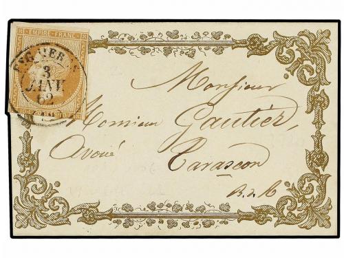 ✉ FRANCIA. Yv. 13. 1862. EYGUIERES a TARASCON. 10 cts. bistr