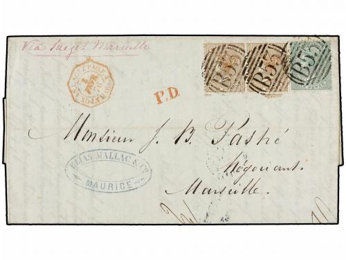 ✉ MAURICIO. Sg. 57 (2), 65. 1876. MAURICE to FRANCE. Entire 