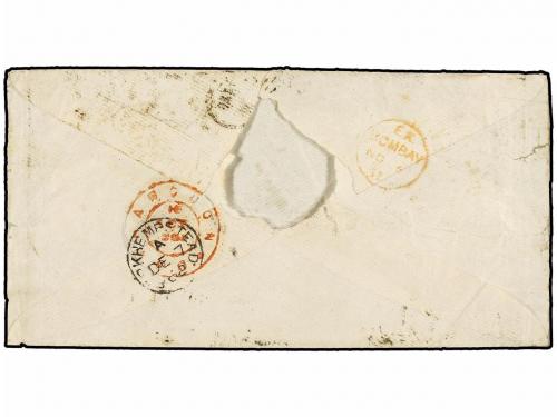 ✉ BIRMANIA. 1862. RANGOON to GREAT BRITAIN. Envelope franked