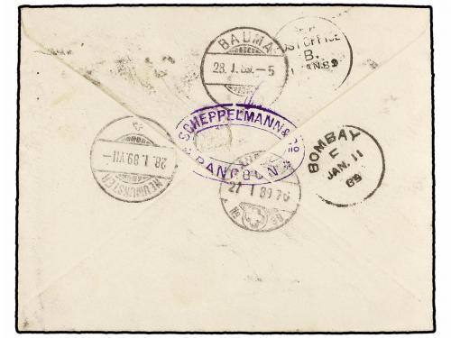 ✉ BIRMANIA. 1889. RANGOON to SWITZERLAND. 1 anna envelope up