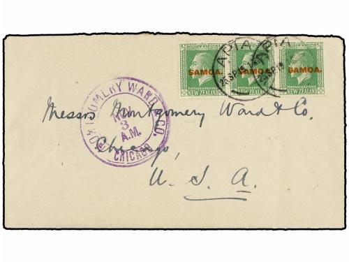 ✉ SAMOA. Sg. 134 (3). 1919. APIA to U.S.A. Envelope franked 