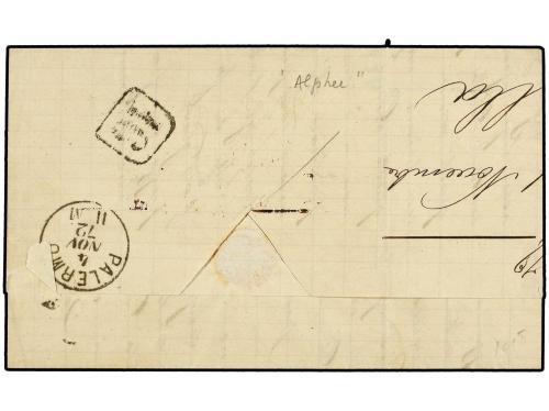 ✉ FRANCIA. Yv. 38. 1872. MARSELLA a PALERMO. 40 cts. naranja