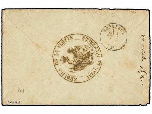 ✉ FRANCIA. 1870. CHERBOURG a BORDEAUX. Sobre con marca de fr