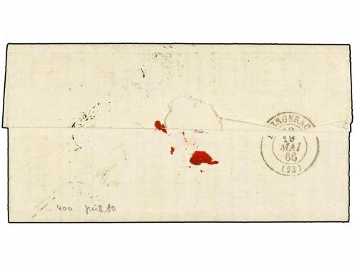 ✉ ARGENTINA. 1866. CÓRDOBA a FRANCIA. 5 cts. rosa, mat. line