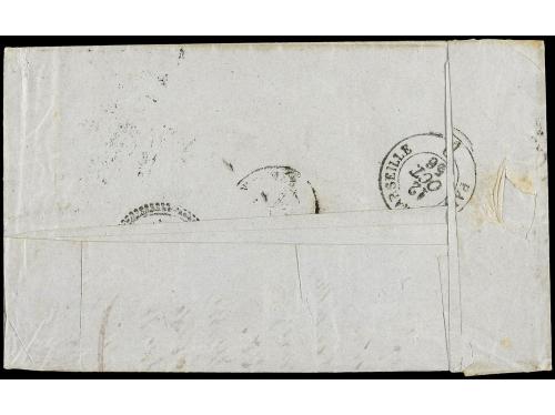 ✉ FRANCIA. Yv. 14. 1856. PARÍS a LA VALLETTE. 20 cts. azul, 