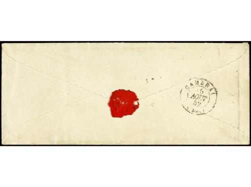 ✉ FRANCIA. Yv. 4. 1852. LILLE a CAMBRAI. 25 cts. azul en sob