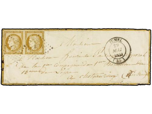 ✉ FRANCIA. Yv. 1 (2). 1853. Gold lined ornamental cover from