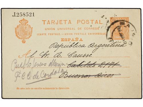 ✉ ESPAÑA ENTEROS POSTALES. Ed. 47. 1910. MADRID a BUENOS AIR
