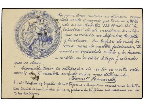 ✉ ESPAÑA ENTEROS POSTALES. Ed. 47. 1910. MADRID a BUENOS AIR