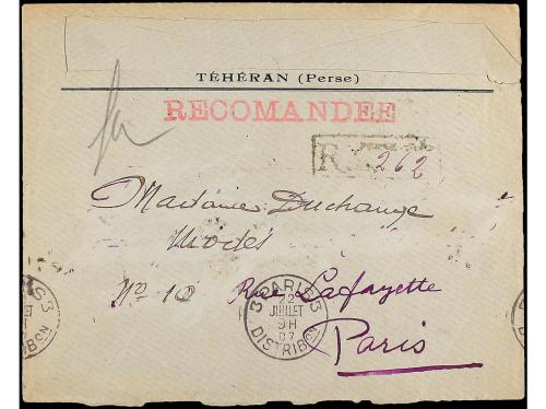 ✉ IRAN. Sc. 427 (2). 1907. TEHERAN to FRANCE. 13 ch. blue (2
