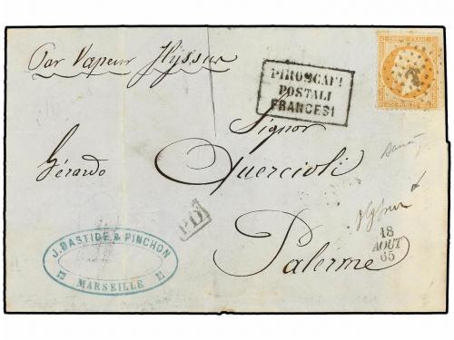 ✉ FRANCIA. Yv. 23. 1865. MARSEILLE a PALERMO. 40 cts. naranj