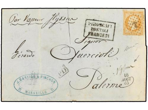✉ FRANCIA. Yv. 23. 1865. MARSEILLE a PALERMO. 40 cts. naranj