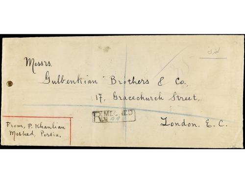 ✉ IRAN. Sc. 648 (2), 655, 656. 1923. MECHED to LONDON. Large