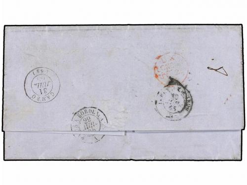 ✉ MEXICO. 1865. LEON a FRANCIA. 2 reales amarillo, mat. circ