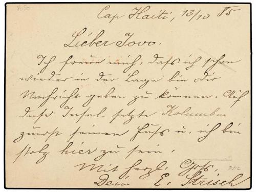 ✉ HAITI. Sc. 9. 1885. CAP HAITIEN a VIENA (Austria). Tarjeta