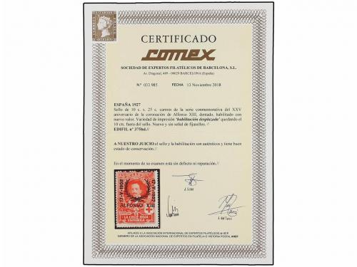 ** ESPAÑA. Ed. 375. 10 cts. s. 25 cts. carmín. HABILITACIÓN 