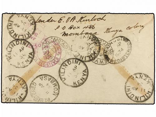 ✉ KENIA. 1934. KILINDINI to USA. AIR MAIL cover franked with
