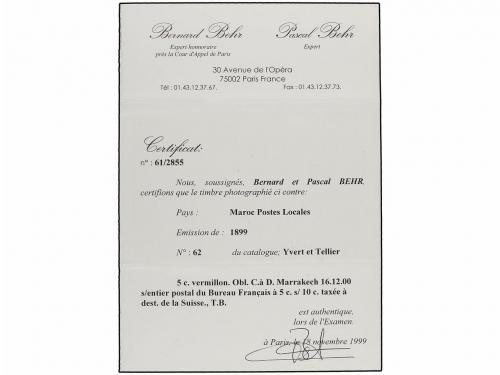 ✉ MARRUECOS: CORREO LOCAL. Yv. 62. 1900. MARRAKECH a SUIZA. 