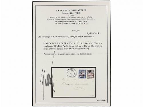 ✉ MARRUECOS FRANCES. Yv. 18, 19. 1903. TANGER. Circulada con