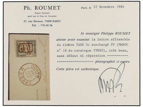 ✉ MARRUECOS FRANCES. 1903. TANGER. Circulada con sello de 5 