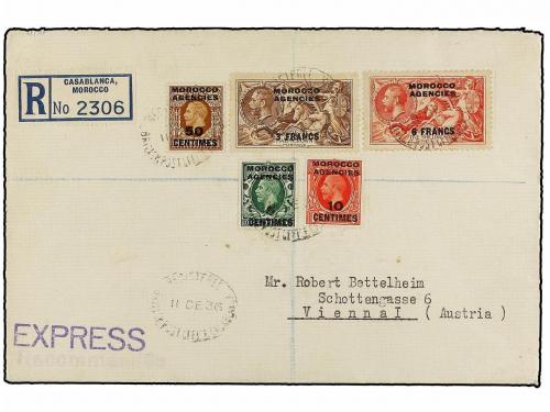 ✉ MARRUECOS INGLES. Sg. 200/01, 216/17, 221. 1936. CASABLANC