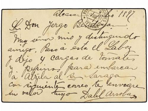 ✉ MARRUECOS: CORREO LOCAL. 1897. ALCAZARQUIVIR a TETUÁN. Ent