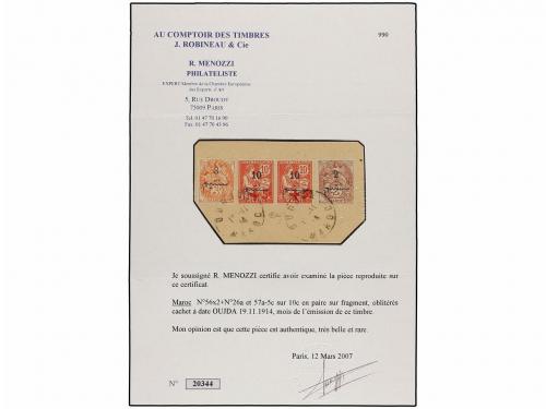 Δ MARRUECOS FRANCES. Yv. 56 (2) + 26, 27. 1914. + 5 c. s. 10