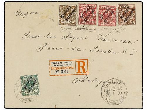 ✉ MARRUECOS ALEMAN. Mi. 1, 2, 3 (2), 6. 1900. TANGER a MÁLAG