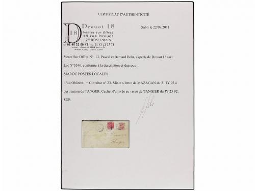 ✉ MARRUECOS: CORREO LOCAL. Yv. 44. 1892. MAZAGAN to TANGIER.